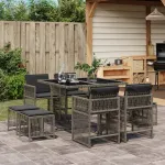 Set mobilier grădină cu perne, 9 piese, gri, poliratan GartenMobel Dekor