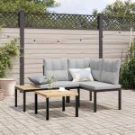 Bănci de grădină cu perne 2 buc negru oțel vopsit electrostatic GartenMobel Dekor