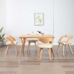 Scaune de bucătărie, 4 buc, crem, lemn curbat & piele ecologică GartenMobel Dekor