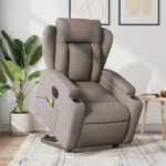 Fotoliu electric masaj rabatabil cu ridicare, gri taupe, textil GartenMobel Dekor