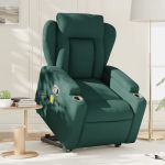 Fotoliu rabatabil de masaj, cu ridicare, verde închis, textil GartenMobel Dekor