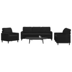Set de canapele cu perne, 3 piese, negru, catifea GartenMobel Dekor