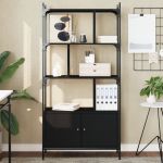 Bibliotecă cu uși, negru, 76,5x30x154,5 cm, lemn compozit GartenMobel Dekor