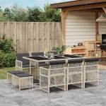 Set mobilier de grădină cu perne 11 piese gri deschis poliratan GartenMobel Dekor