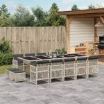 Set mobilier de grădină cu perne 15 piese gri deschis poliratan GartenMobel Dekor