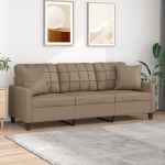 Canapea cu 3 locuri cu pernuțe, cappuccino, 180 cm, piele eco. GartenMobel Dekor