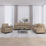 Set de canapele cu perne, 3 piese, cappuccino, piele ecologică GartenMobel Dekor