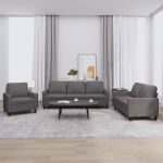 Set de canapele cu perne, 3 piese, gri, piele ecologică GartenMobel Dekor