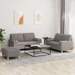 Set de canapele cu perne, 3 piese, gri taupe, textil GartenMobel Dekor