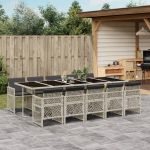 Set mobilier de grădină cu perne 11 piese gri deschis poliratan GartenMobel Dekor