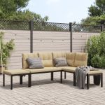 Set canapea de grădină, 4 piese, cu perne, negru, oțel vopsit GartenMobel Dekor