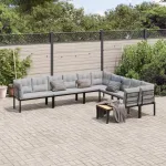 Set canapea de grădină, 6 piese, cu perne, negru, oțel vopsit GartenMobel Dekor