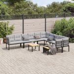 Set canapea de grădină, 7 piese, cu perne, negru, oțel vopsit GartenMobel Dekor