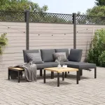 Set mobilier de grădină cu perne, 4 piese, negru, aluminiu GartenMobel Dekor