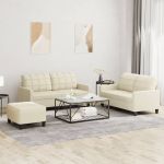 Set de canapele cu perne, 3 piese, crem, piele ecologică GartenMobel Dekor