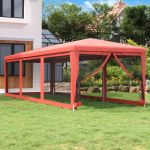 Cort de petrecere cu 8 pereți din plasă, roșu, 3x9 m, HDPE GartenMobel Dekor
