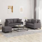 Set de canapele cu perne, 3 piese, gri, piele ecologică GartenMobel Dekor