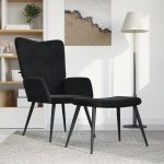 Scaun de relaxare cu taburet, negru, catifea GartenMobel Dekor