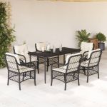 Set mobilier de grădină cu perne, 7 piese, negru, poliratan GartenMobel Dekor