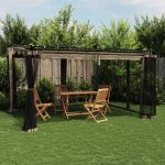 Foișor cu pereți din plasă, gri taupe, 4x3 m, oțel GartenMobel Dekor