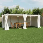 Pavilion cu draperii, gri taupe, 6x3 m, oțel GartenMobel Dekor