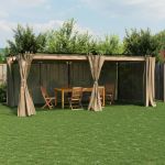 Pavilion cu draperii, gri taupe, 6x3 m, oțel GartenMobel Dekor
