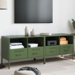 Dulap TV, 2 buc., verde măsliniu, 68x39x50,5 cm, oțel laminat GartenMobel Dekor