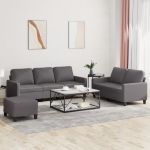 Set de canapele cu perne, 3 piese, gri, piele ecologică GartenMobel Dekor