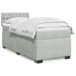 Pat box spring cu saltea, gri deschis, 90x190 cm, catifea GartenMobel Dekor