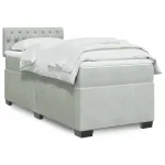 Pat box spring cu saltea, gri deschis, 90x190 cm, catifea GartenMobel Dekor