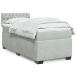 Pat box spring cu saltea, gri deschis, 100x200 cm, catifea GartenMobel Dekor