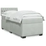 Pat box spring cu saltea, gri deschis, 100x200 cm, catifea GartenMobel Dekor