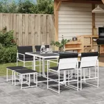 Set mobilier de grădină, 9 piese, cu perne, alb, textilenă GartenMobel Dekor