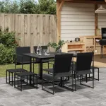 Set mobilier de grădină, 9 piese, negru, textilenă GartenMobel Dekor