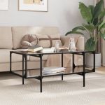 Măsuță de cafea cu blat din sticlă neagră 98,5x50x45 cm oțel GartenMobel Dekor