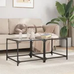 Mese cafea blat din sticlă transparentă 2 buc. 50x50x40 cm oțel GartenMobel Dekor