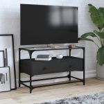 Dulap TV blat sticlă, negru, 80x35x51 cm lemn prelucrat GartenMobel Dekor