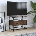 Dulap TV blat sticlă, stejar maro, 60x35x51 cm lemn prelucrat GartenMobel Dekor