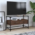 Dulap TV blat sticlă, stejar maro, 80x35x51 cm lemn prelucrat GartenMobel Dekor