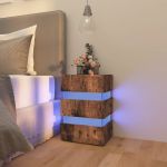 Dulap noptieră cu LED, stejar afumat, 45x35x67cm lemn prelucrat GartenMobel Dekor
