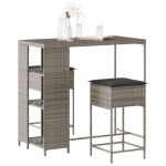 Set mobilier bar de grădină, cu perne, 3 piese, gri, poliratan GartenMobel Dekor