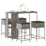 Set mobilier bar de grădină, cu perne, 5 piese, gri, poliratan GartenMobel Dekor