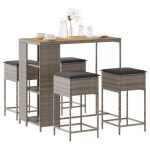 Set mobilier bar de grădină, cu perne, 5 piese, gri, poliratan GartenMobel Dekor