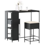 Set mobilier bar de grădină cu perne, 3 piese, negru, poliratan GartenMobel Dekor
