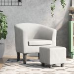Fotoliu tip cuvă cu taburet, alb, piele ecologică GartenMobel Dekor