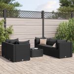 Set mobilier de grădină cu perne, 6 piese, negru, poliratan GartenMobel Dekor