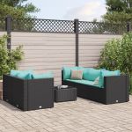 Set mobilier de grădină cu perne, 6 piese, negru, poliratan GartenMobel Dekor
