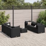 Set mobilier de grădină cu perne, 7 piese, negru, poliratan GartenMobel Dekor