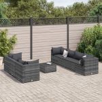 Set mobilier de grădină cu perne, 8 piese, gri, poliratan GartenMobel Dekor