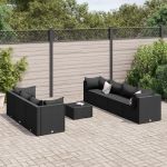 Set mobilier de grădină cu perne, 8 piese, negru, poliratan GartenMobel Dekor